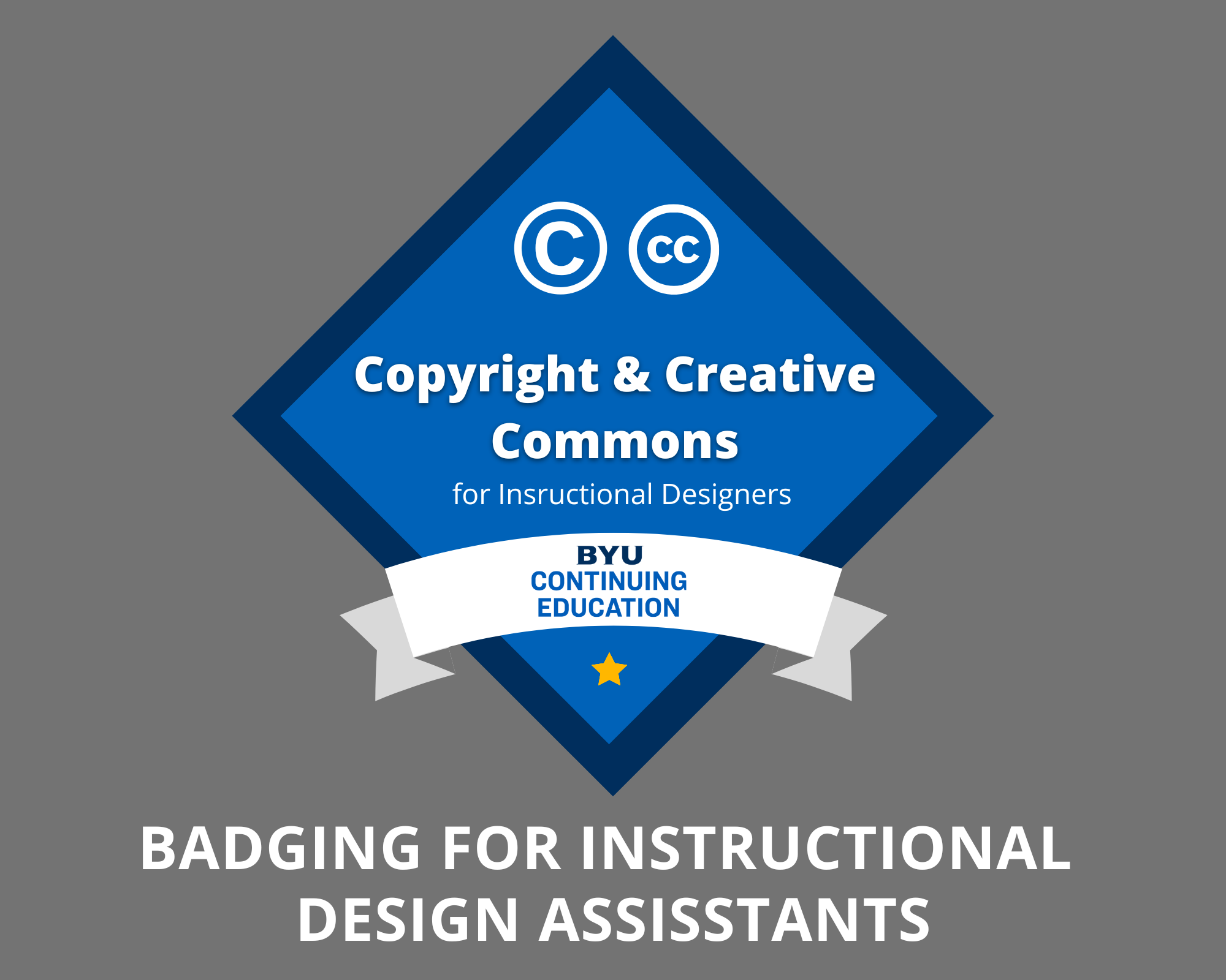 Badging for Instructional Design Assistances. With image of digital badge for copyright and creative commons