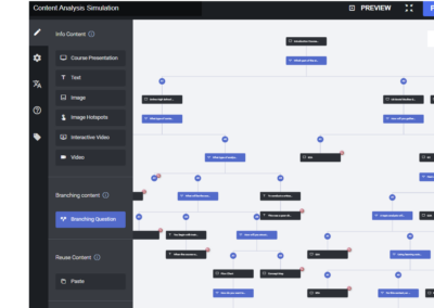 Broad overview of a branching scenario. It looks like a flow chart