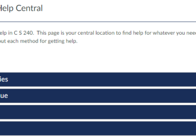 Screenshot showing accordions that can open: TA schedules, help and quick links