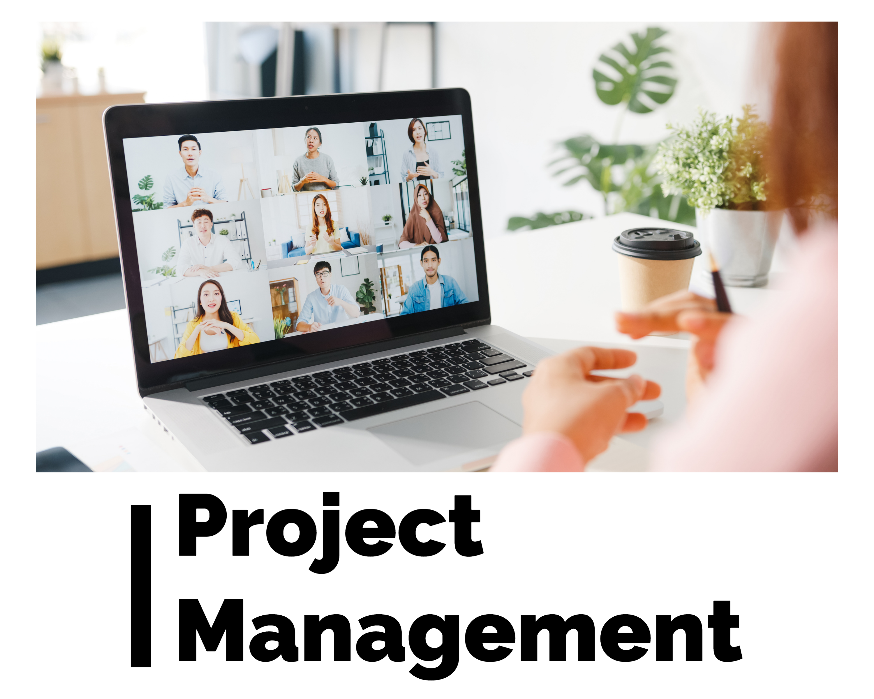 'Project Management' with image of computer screen of a zoom call