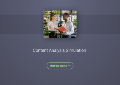 Entry page for Content Analysis Sim. Image of two professionals talking